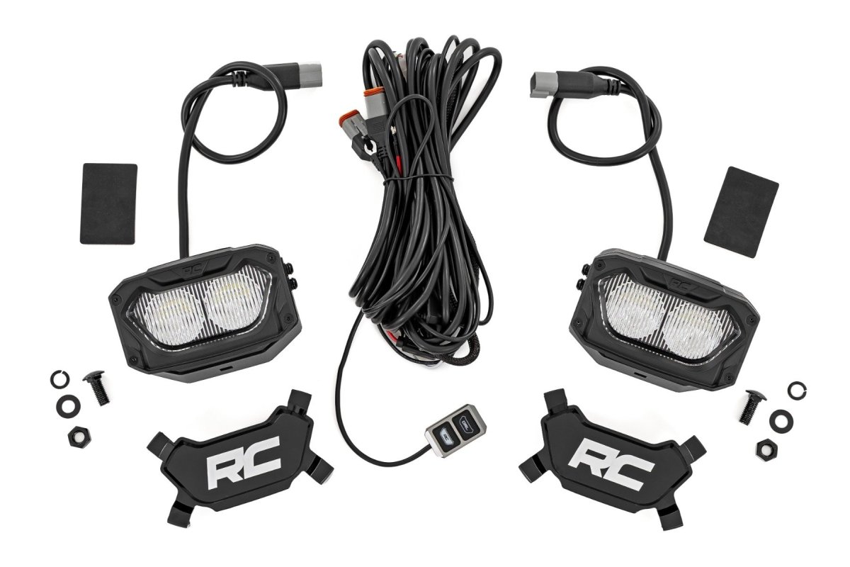 LED Light Pods - Rough Country - 5-inch Flood Beam with Dual DRL (White/Amber), Pair, IP67 - White/Amber